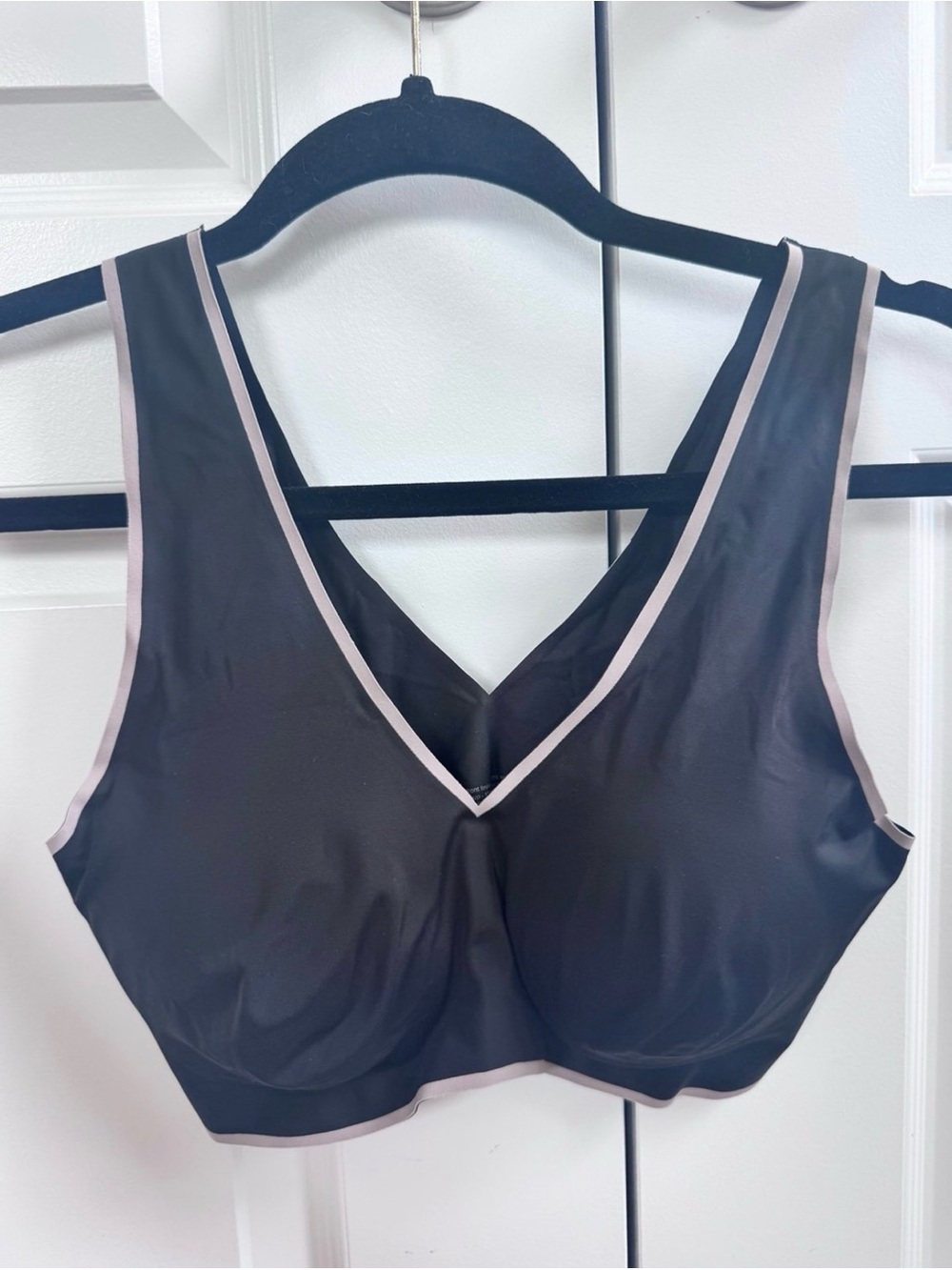 True & Co. Seamless Wireless Bra in Black with Taupe Trim